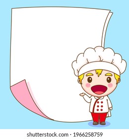 cartoon illustration of cute chef character with blank paper