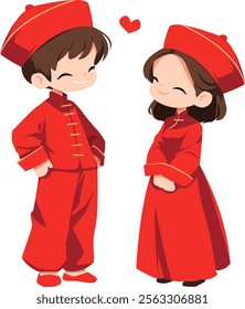 Cartoon Illustration Cute Chinese Children, perfect for holiday and cultural celebrations