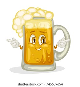 Cartoon Illustration of a Cute Confused Beer Glass Character