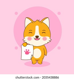 cartoon illustration cute corgi dog character and signature 