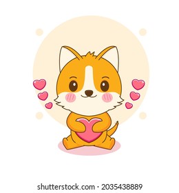 cartoon illustration cute corgi dog character hugs love
