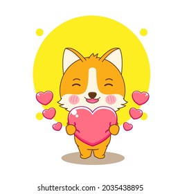 cartoon illustration cute corgi dog character holding love