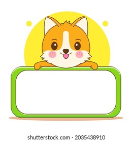 cartoon illustration cute corgi dog character and empty board