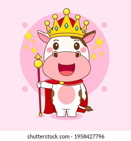 Cartoon illustration of cute cow character as a king with crown