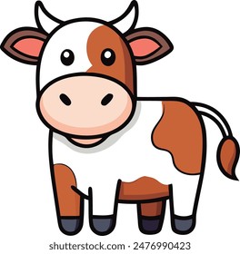 Cartoon Illustration of Cute Cow Farm Animal Farm Animal Character