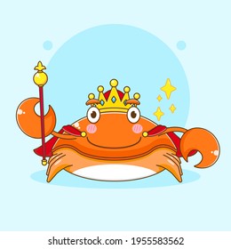 Cartoon illustration of cute crab character as a king