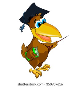 Cartoon illustration of a cute crow-teacher. Vector Illustration.
