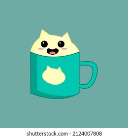 Cartoon illustration of cute cup with happy expression while opening mouth