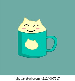 Cartoon illustration of a cute cup with a smiling expression while closing his eyes