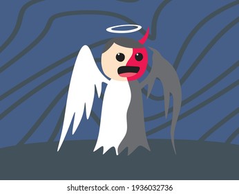 Una caricatura ilustrativa de adorable diablo y ángel