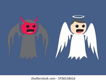 A cartoon illustration of cute devil and angel
