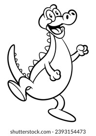 Cartoon illustration of Cute Dinosaur baby playing and dancing. Best for outline, logo, mascot, and coloring book with pre school educational themes