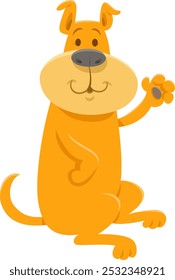 Cartoon illustration of cute dog animal character waving his paw