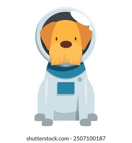 Cartoon illustration of a cute dog wearing an astronaut suit sitting down