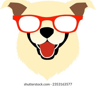 cartoon illustration of a cute dog's head using glasses for for logo