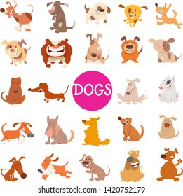 Cartoon Illustration of Cute Dogs Pet Animal Characters Large Set