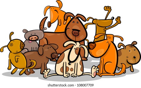Cartoon Illustration of Cute Dogs or Puppies Group