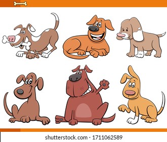 Cartoon Illustration of Cute Dogs and Puppies Comic Animal Characters Set