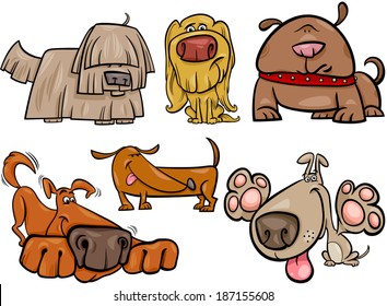 Cartoon Illustration of Cute Dogs or Puppies Pets Collection