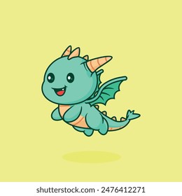 cartoon illustration of a cute dragon flying