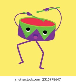 cartoon illustration cute drum  character babakan picung