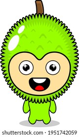 cartoon illustration of cute durian fruit mascot character on white background