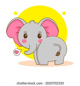 Cartoon illustration of cute elephant looking back