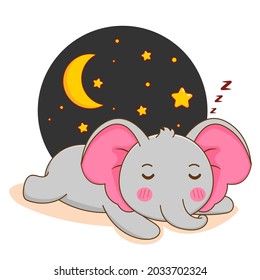Cartoon illustration of cute elephant sleeping
