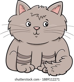 Cartoon illustration of cute fluffy kitten comic animal character