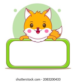 Cartoon illustration of cute fox character with empty board