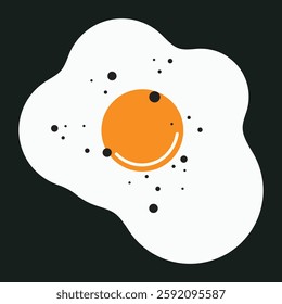 Cartoon illustration of a cute fried egg Isolated with Black Pepper on top, featuring a vibrant yellow yolk and clean design on a simple black background, Creative concept, Vector illustration