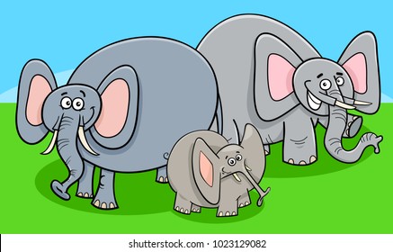Cartoon Illustration of Cute Funny Elephants Animal Characters Group or Family