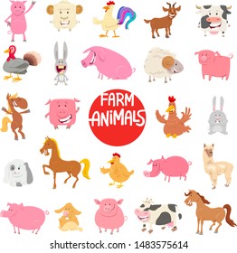 Cartoon Illustration of Cute Funny Farm Animal Characters Large Set