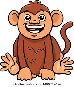 Cartoon Illustration of Cute Funny Monkey Primate Animal Character