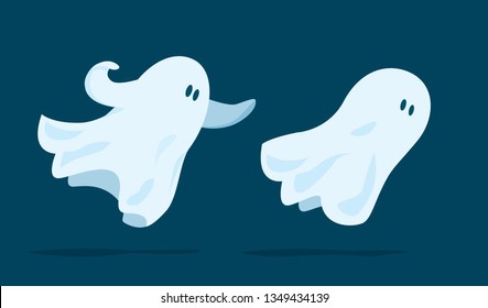 Cartoon illustration of cute ghosts chasing each other