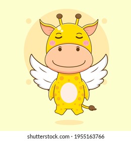 Cartoon illustration of cute giraffe character as an angel