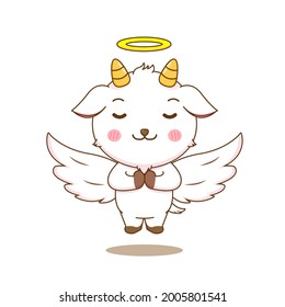 Cartoon illustration cute goat as an angel. isolated white background