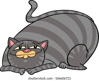 cartoon illustration of cute gray fat tabby cat