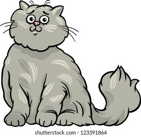 Cartoon Illustration Cute Gray Long Hair Persian Cat