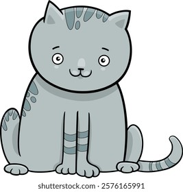 Cartoon illustration of cute gray tabby kitten animal character