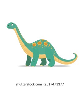 Cartoon illustration of a cute green dinosaur with a long neck, suitable for kids' content.