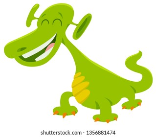 Cartoon Illustration of Cute Green Dragon or Monster Fantasy Animal Character