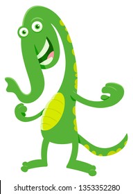 Cartoon Illustration of Cute Green Fantasy or Fairy Tale Character