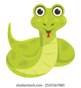 Ilustración de dibujos animados de una serpiente verde linda que sobresale de su lengua