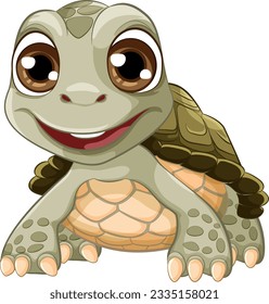 A cartoon illustration of a cute green turtle with a big smile on its face, isolated on a white background illustration