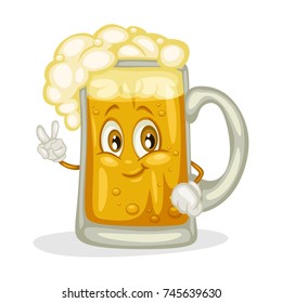 Cartoon Illustration of a Cute Happy Beer Glass Character