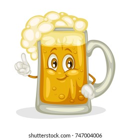 Cartoon Illustration of a Cute Happy Beer Glass Character