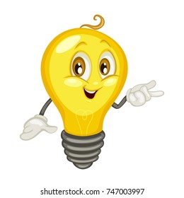 Cartoon Illustration of a Cute Happy Light Bulb Character