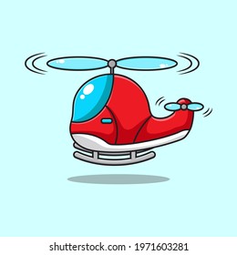 cartoon illustration of cute helicopter flying