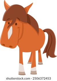 Cartoon illustration of cute horse or pony farm animal comic character